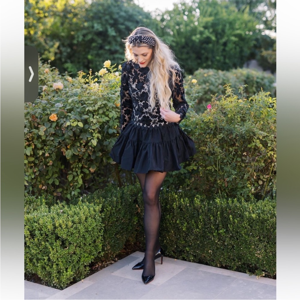New Antonio Melani Xborn On Fifth Gemma Lace Taffeta Mock Neck Long Sleeve Dress